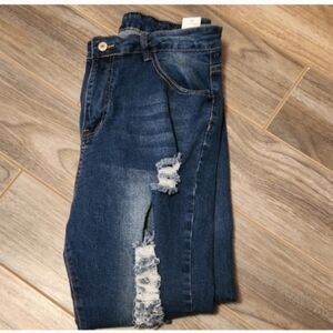 Plus Size Blue Distressed Women Jeans